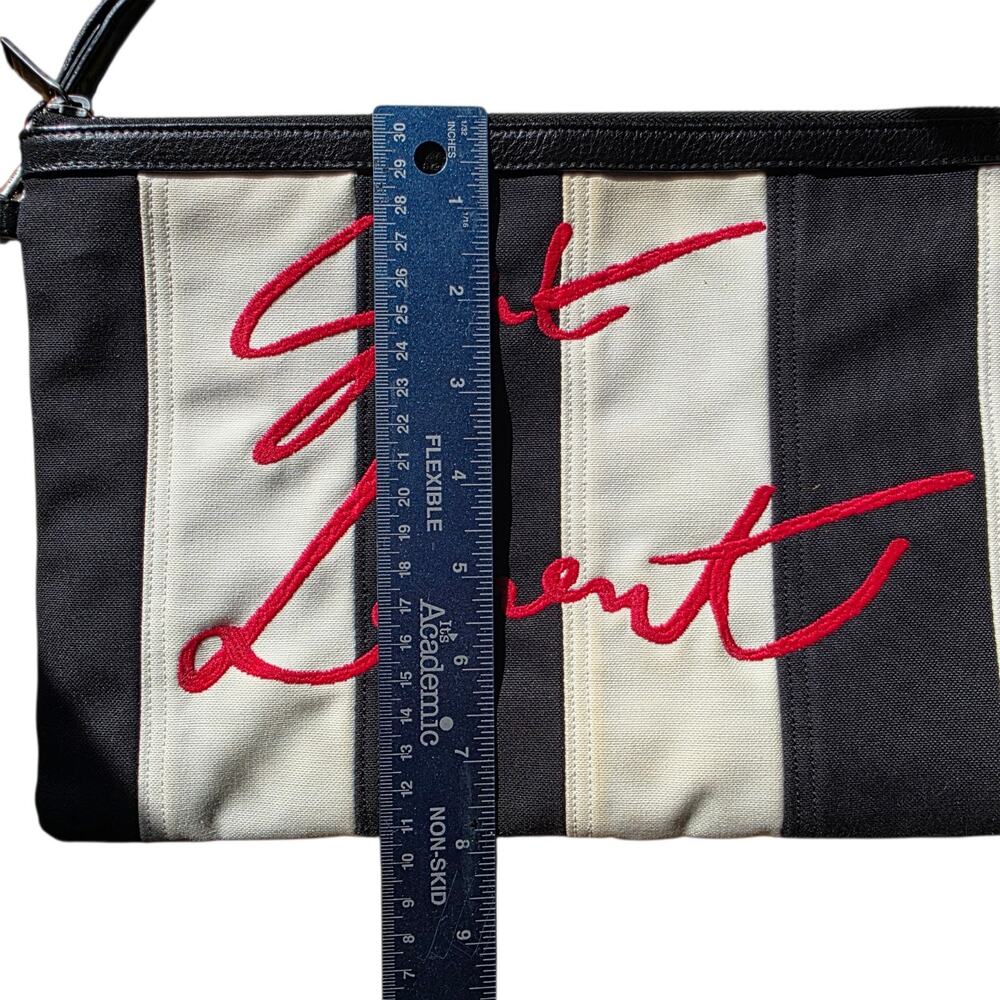 Saint Laurent YSL Stripe Canvas Wristlet Pouch Clutch Red Logo Auth w/ COA - Picture 3 of 9